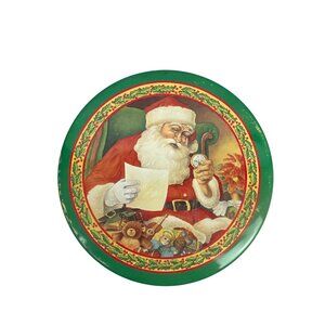 Vintage Santa Claus Christmas Tin With Green Lid